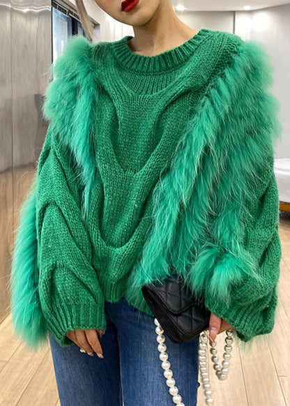 Pink Fluffy Thick Hollow Out Patchwork Knit Sweaters Fall