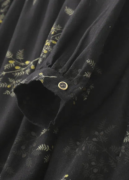 Diy Black Oversized Print Linen Maxi Dresses Spring