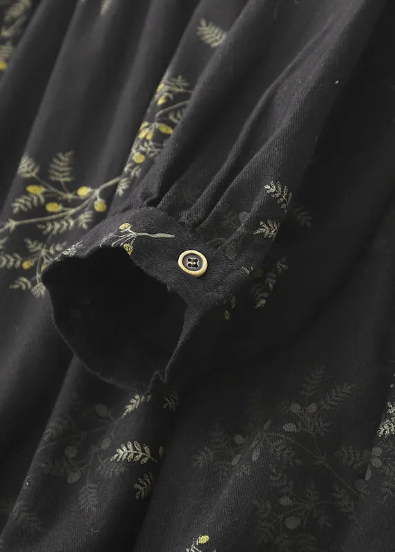 Diy Black Oversized Print Linen Maxi Dresses Spring