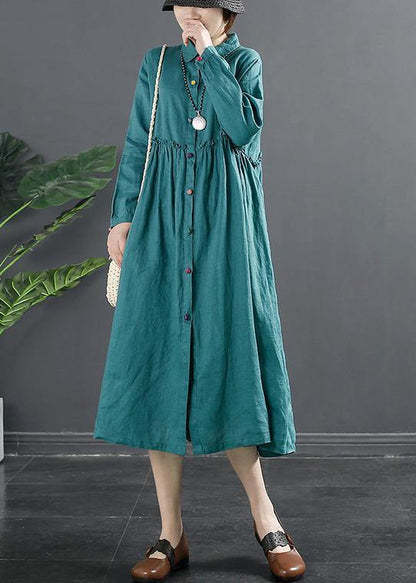 Classy Lapel Ruffles Shape Blue Maxi Dresses