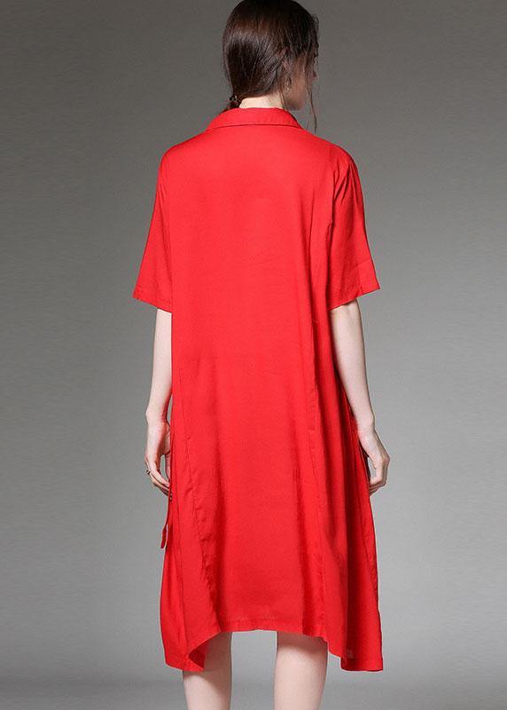 Loose Red Asymmetrical Design Tie Waist Spring Half Sleeve Holiday Dress