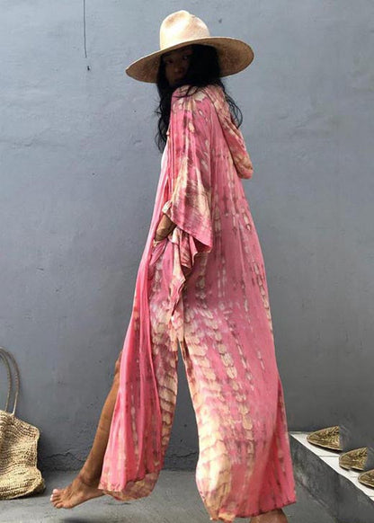 Pink Hooded Print Cotton Loose Cardigan Summer