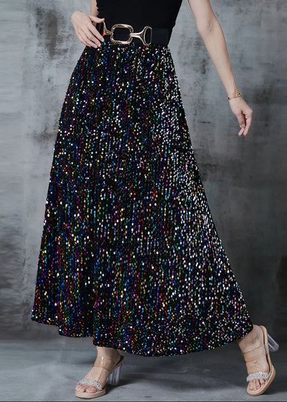 Fine Rainbow Sequins Cotton a Line Skirts Fall