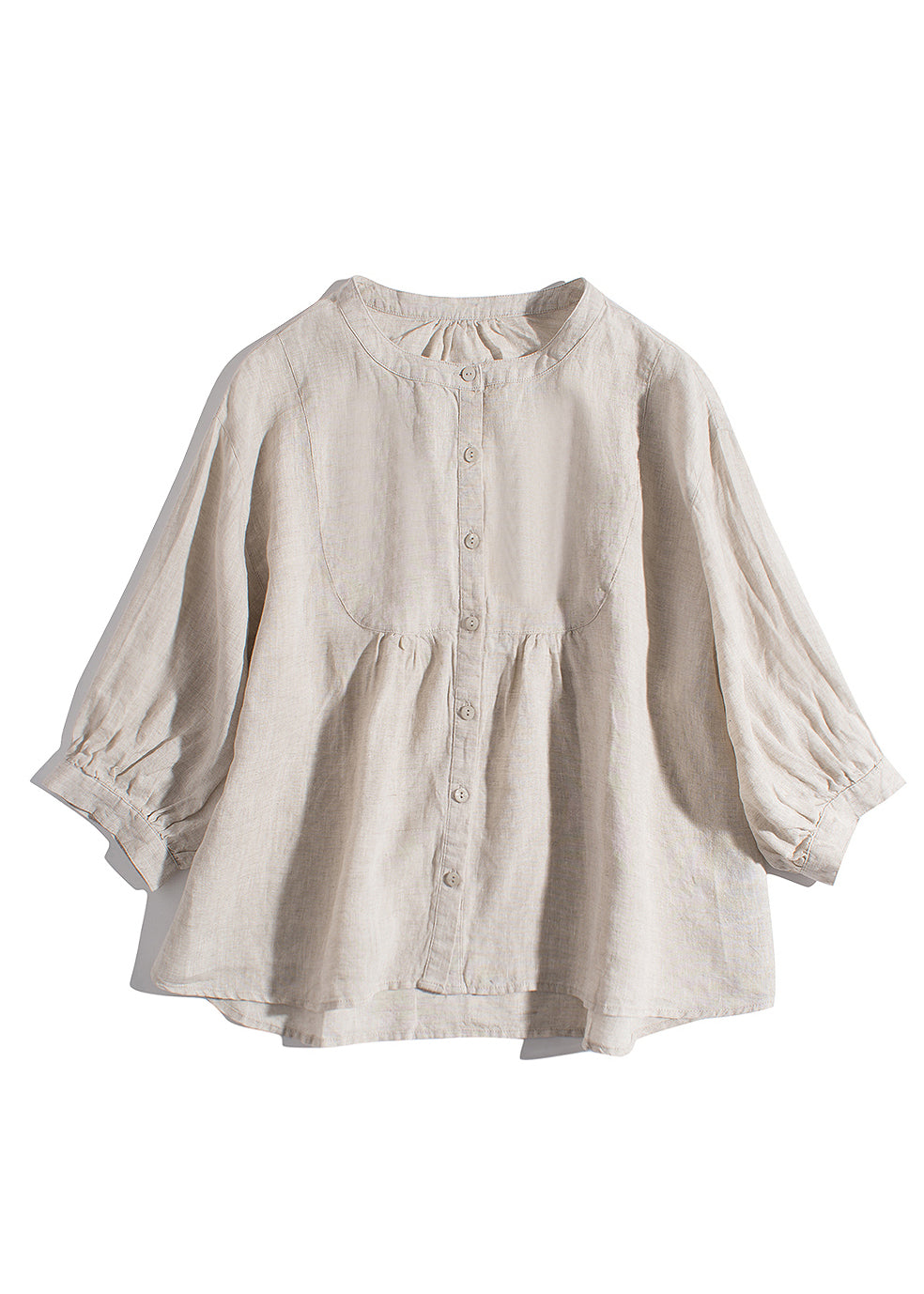 New Pink O-neck Button Linen Blouses Bracelet Sleeve