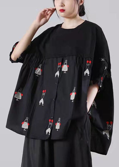 Patchwork Spring Blouse Black Tops