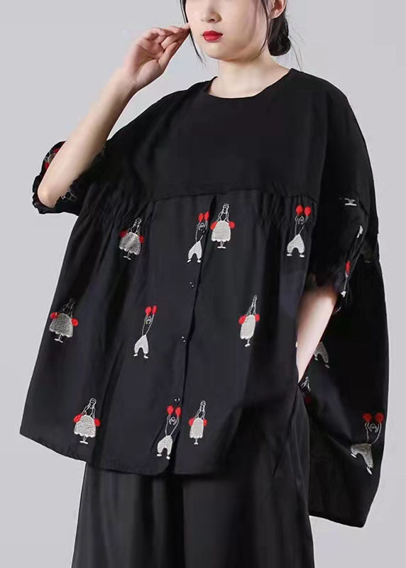 Patchwork Spring Blouse Black Tops