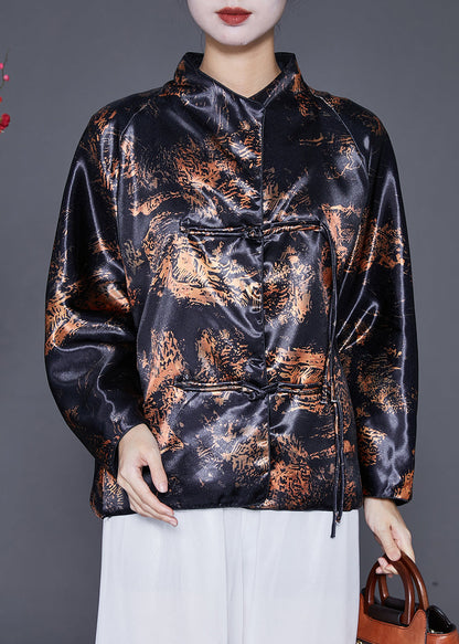 Black Tasseled Print Cotton Coats Fall