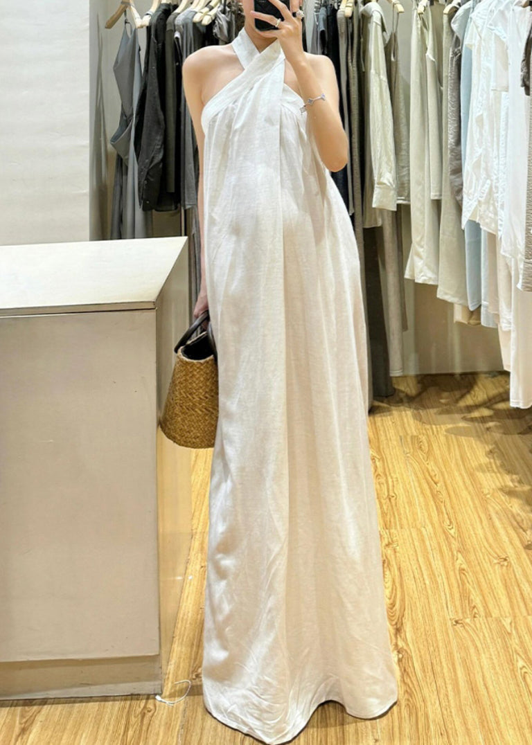 New White Cold Shoulder Cotton Maxi Dresses Sleeveless