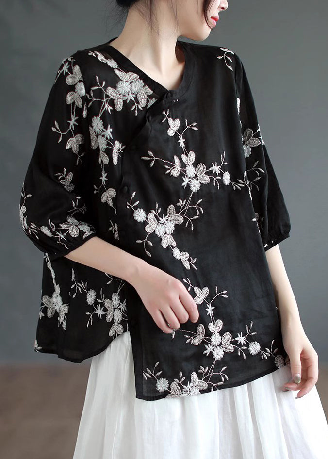 Vintageyellow Polka Dots Asymmetrical Button Patchwork Linen Shirt Summer