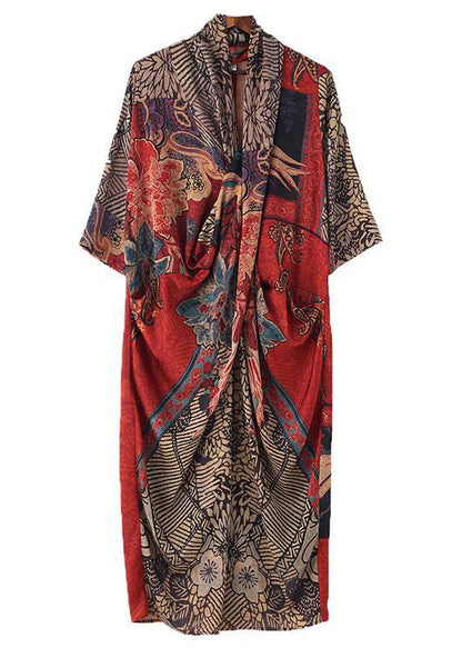 Classy Print V Neck Long Sleeve Holiday Summer Chiffon Dress