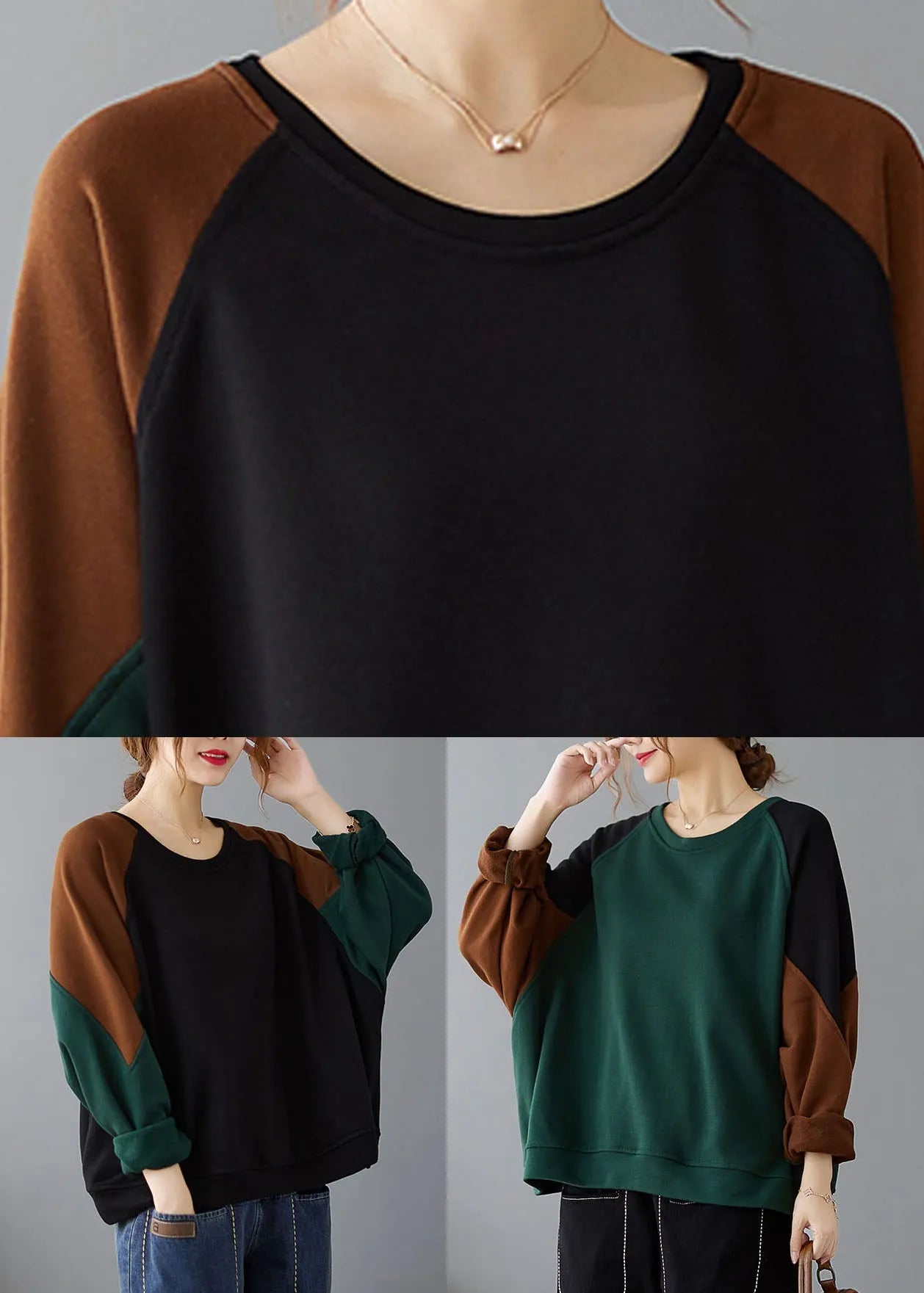 Unique Green O-neck Thick Sweatshirts Fall