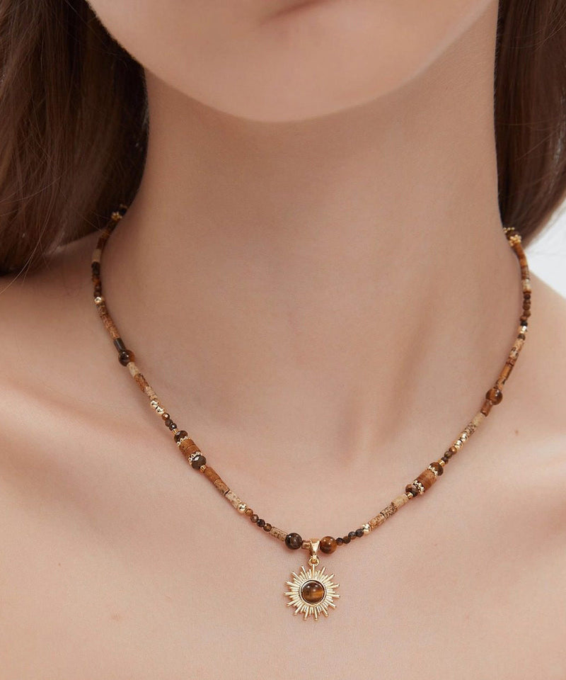 Tungsten Steel Gem Stone Pendant Necklace