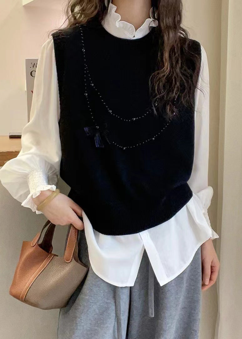 Grey Butterfly Nail Bead Knit Vest Summer