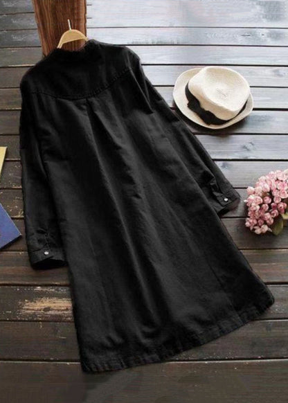 Loose White Button Pockets Linen Shirt Dresses Long Sleeve Fall