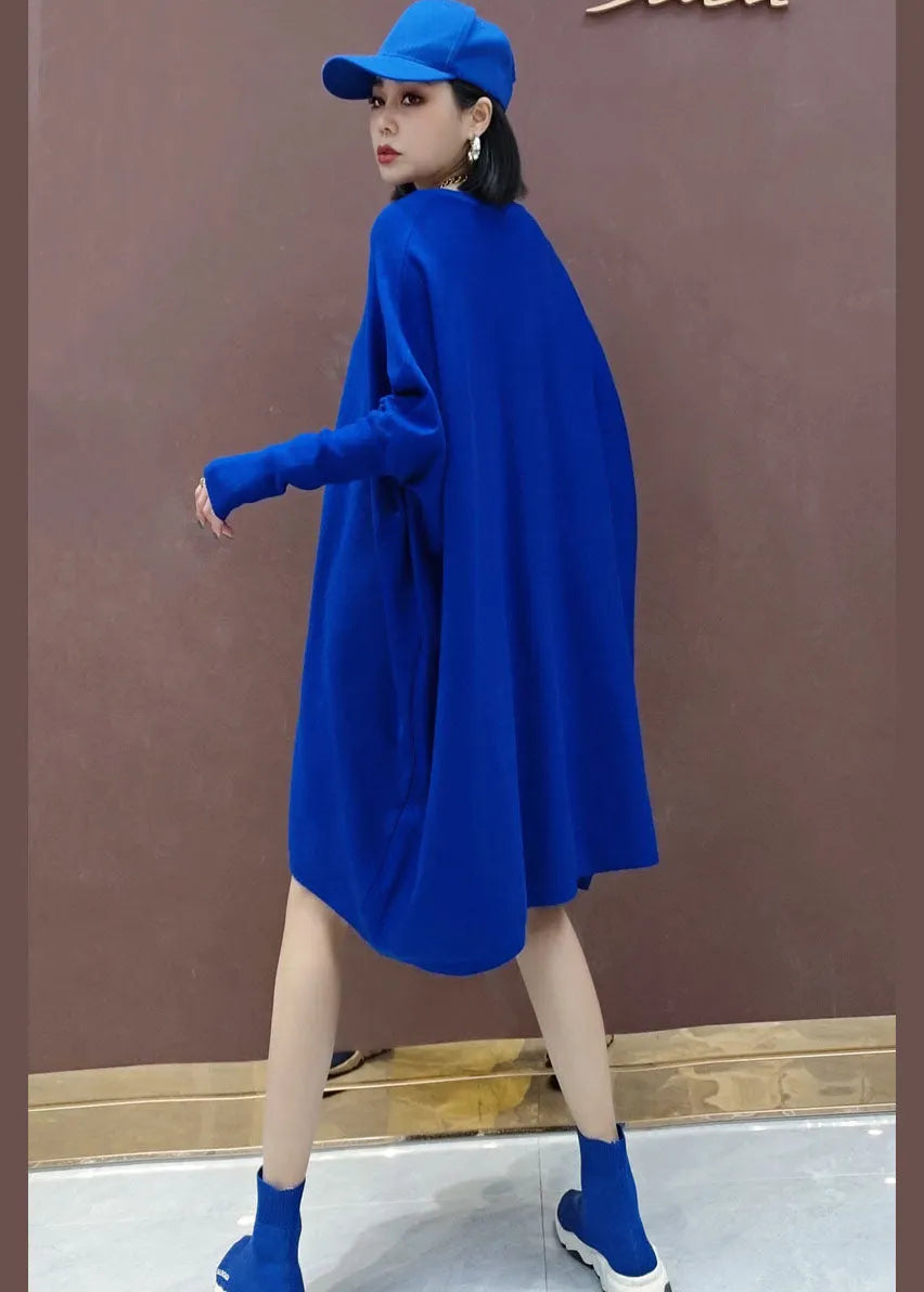 Blue Loose Knit Dresses Spring