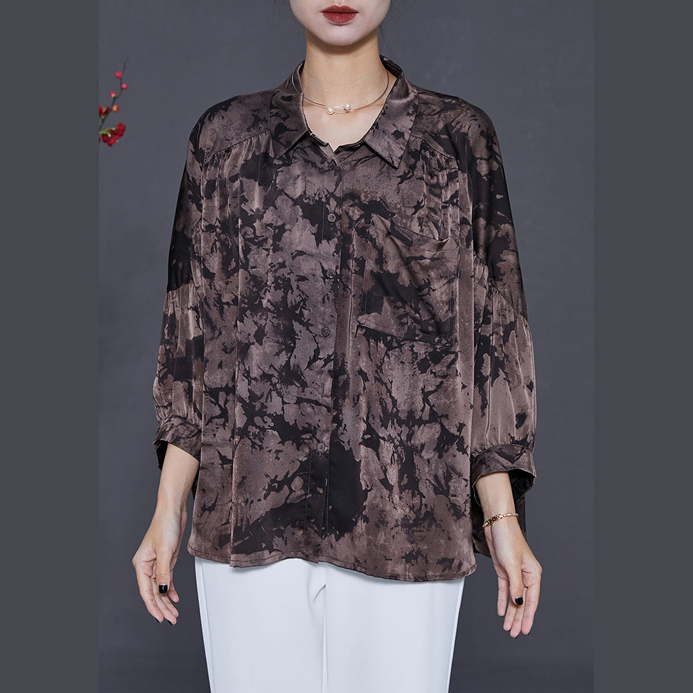 Boutique Chocolate Oversized Print Chiffon Shirts Summer