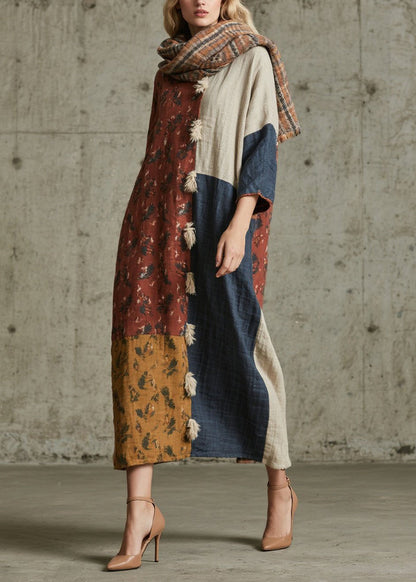 Print Patchwork Cotton Maxi Dresses Fall