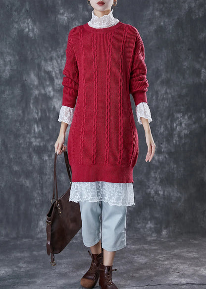 Classy Mulberry Warm Cable Knit Sweater Dress Winter