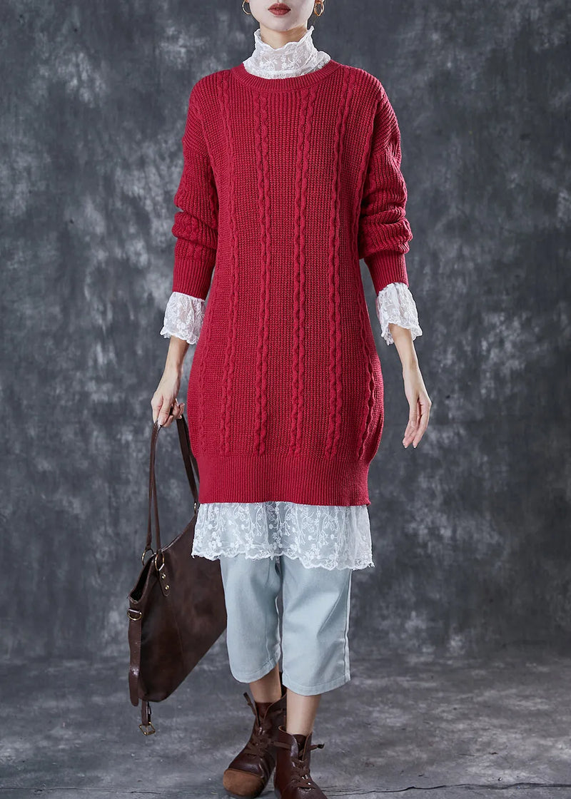 Classy Mulberry Warm Cable Knit Sweater Dress Winter