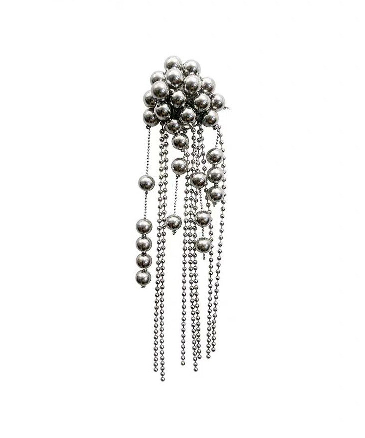 Silver Needle Single Piece Tassel Metal Ball Earrings