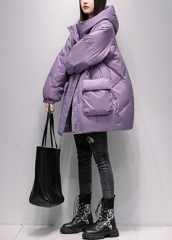 Novelty Purple Zippered Button Hooded Duck Down Down Coats Winter