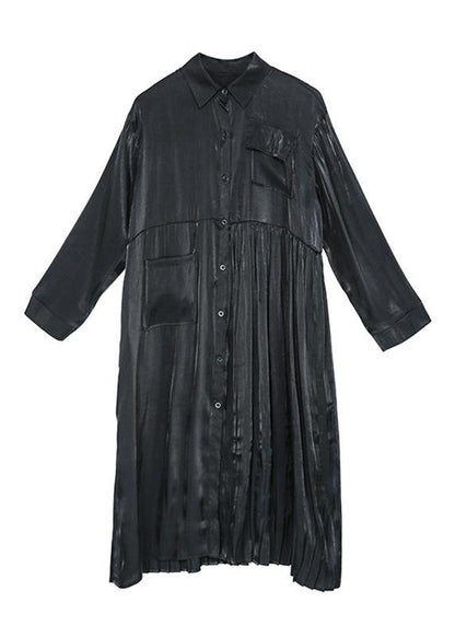 Long Sleeve Lapel Collar Loose Oversize Midi Dresses