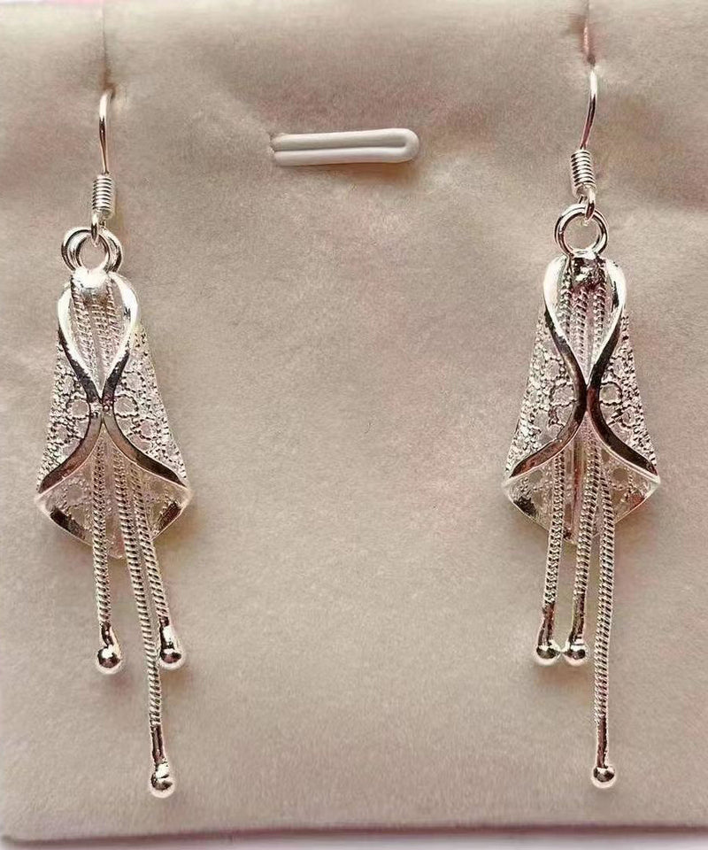 Silk Sterling Silver Aeolian Bells Tassel Drop Earrings