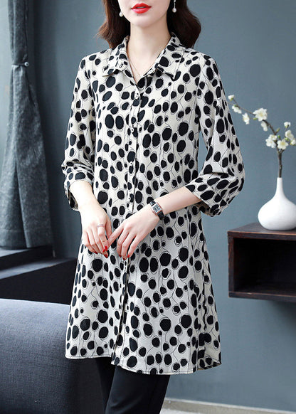 White Peter Pan Collar Button Dot Chiffon Shirt Tops Long Sleeve