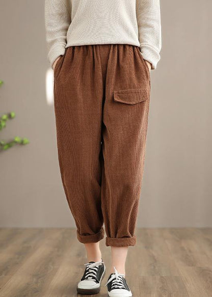 Italian Chocolate Spring Elastic Waist Pockets Wide Leg Pants