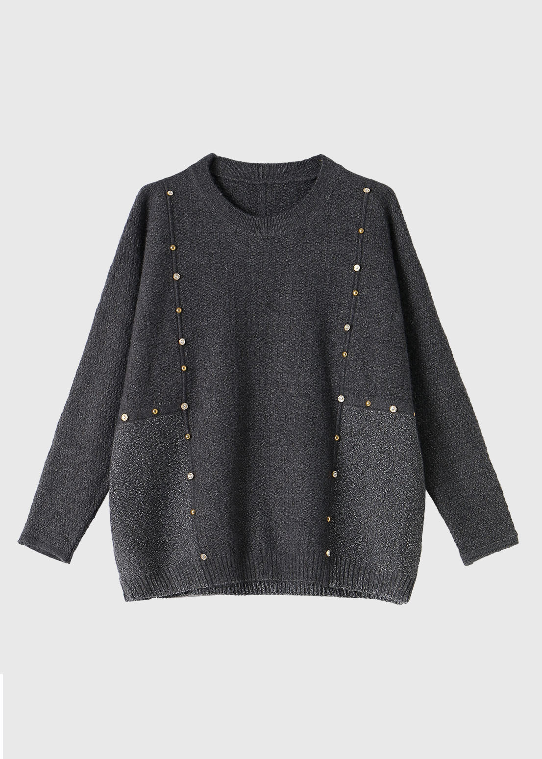 French Black O-neck Patchwork Cozy Cotton Knit Sweater Winter