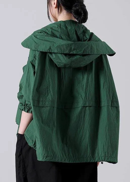 Loose Green Zippered Upf 50+ Coat Jacket Hooded Coat Summer