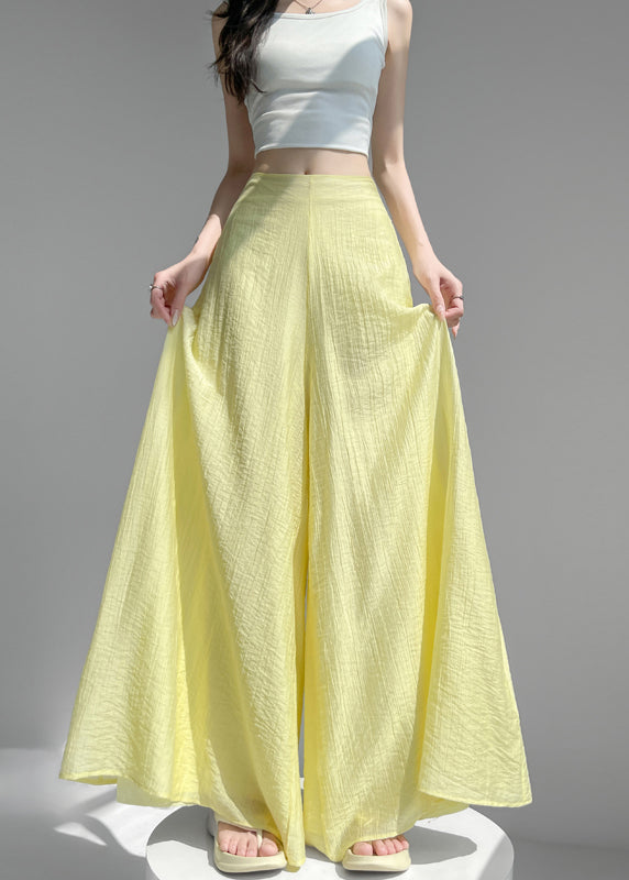 Yellow High Waist Linen Silk Wide Leg Pants Summer