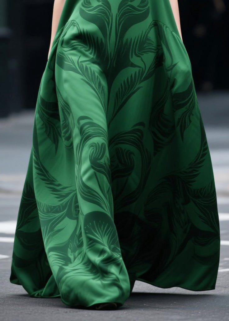 Tea Green Oversized Print Chiffon Holiday Dress Sleeveless