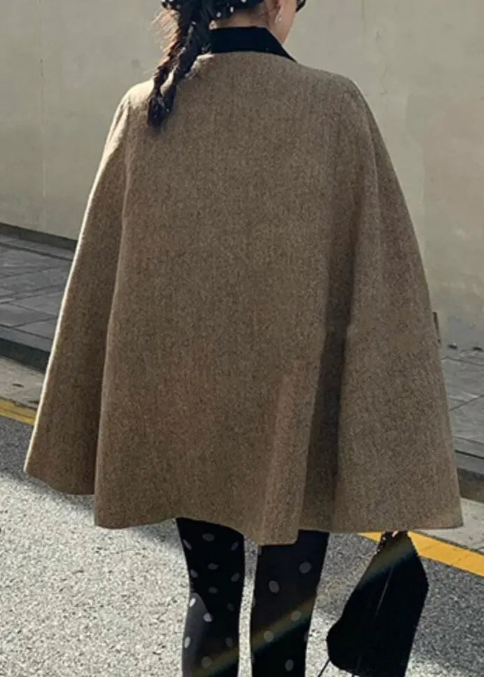 Brown Peter Pan Collar Zippered Woolen Coats Winter