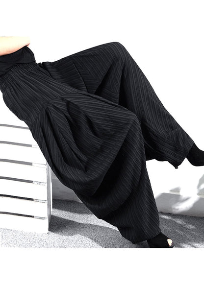Style Black Striped Patchwork Cotton Lantern Pants Spring