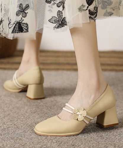 French Apricot One Word Buckle Chunky Heel
