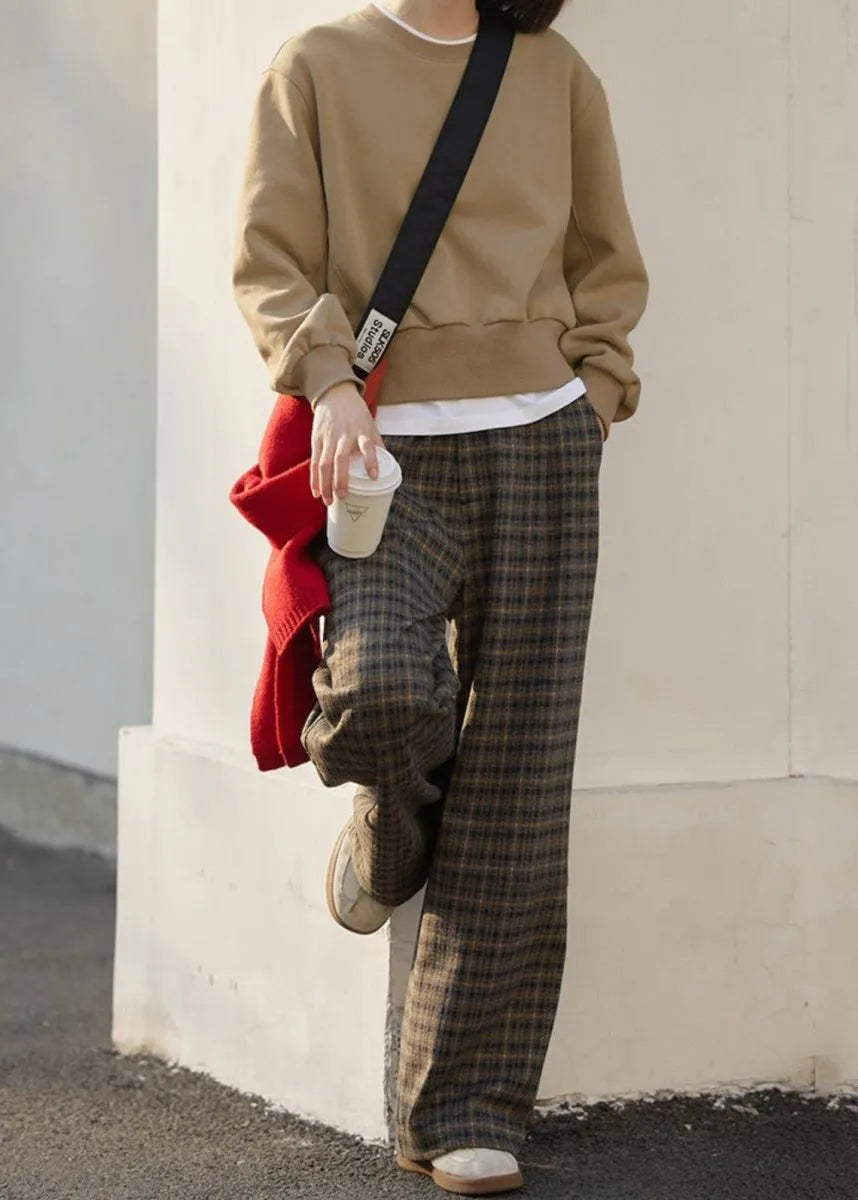 New Plaid High Waist Wide Leg Pants Spring