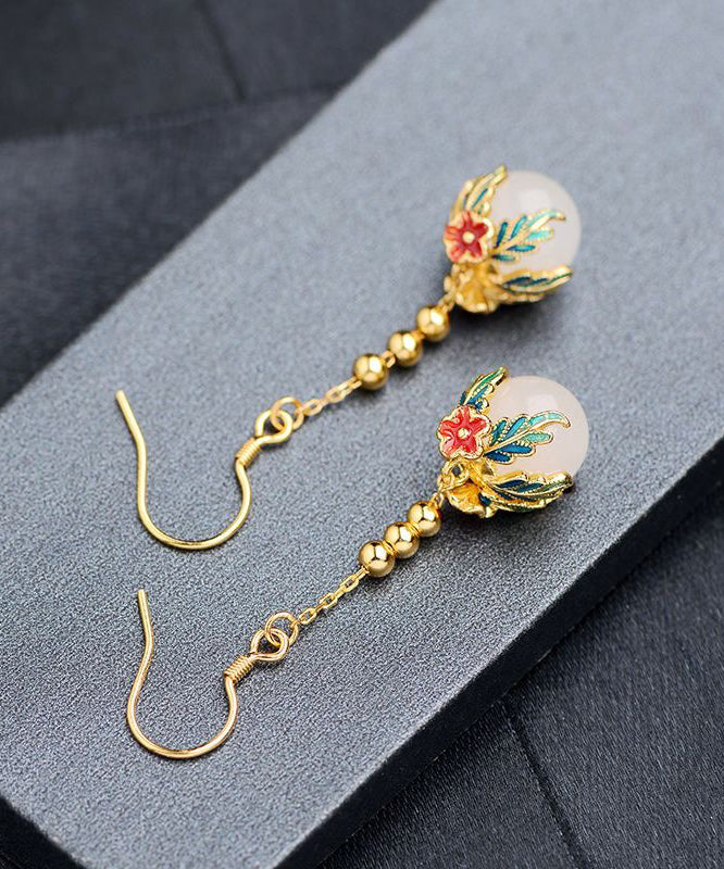 Sterling Silver Overgild Jade Enamel Drop Earrings