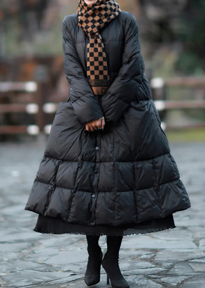 Black Oversized Pockets Duck Down Coat Winter