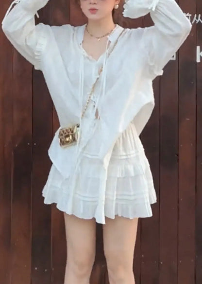 White Oversized Cotton Two Pieces Set Spring