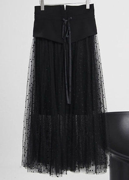 Black Tie Waist Zip Up Tulle Skirt Spring
