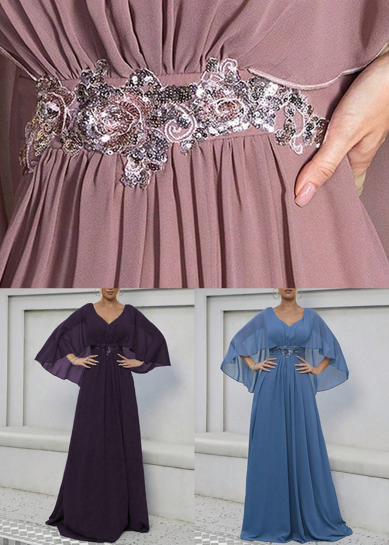 Dark Purple Sequins High Waist Maxi Dress Batwing Sleeve