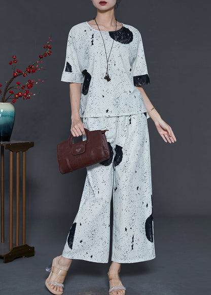 Modern White Oversized Print Chiffon Two Pieces Set Summer