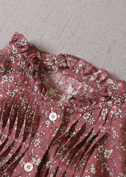 Red Ruffled Print Long Dresses Half Sleeve