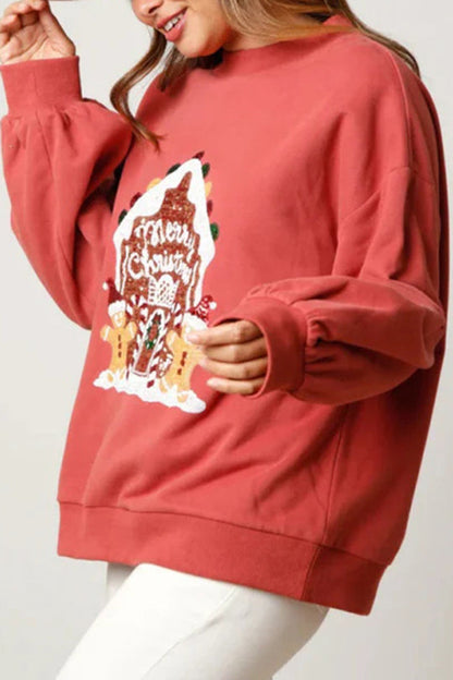 Christmas Candy House Sequin Casual Loose Sweater