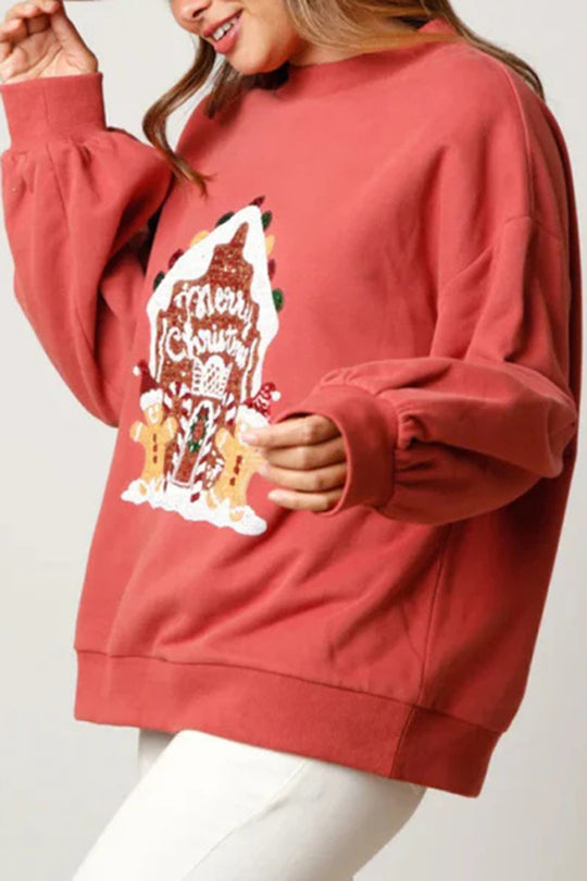 Christmas Candy House Sequin Casual Loose Sweater