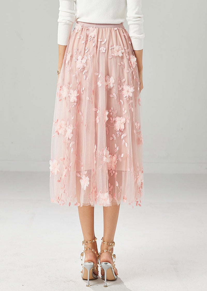 Pink Embroideried Stereoscopic Tulle Skirt Fall
