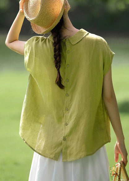 Pink Peter Pan Collar Button Cotton Shirt Summer