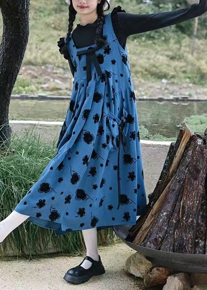 U Neck Bow Print Patchwork Top and Long Dress Two Pieces Set Long Sleeve