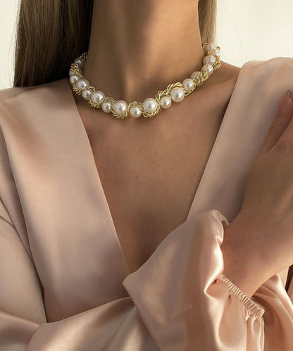 Gold Copper Alloy Pearl Gratuated Bead Necklace